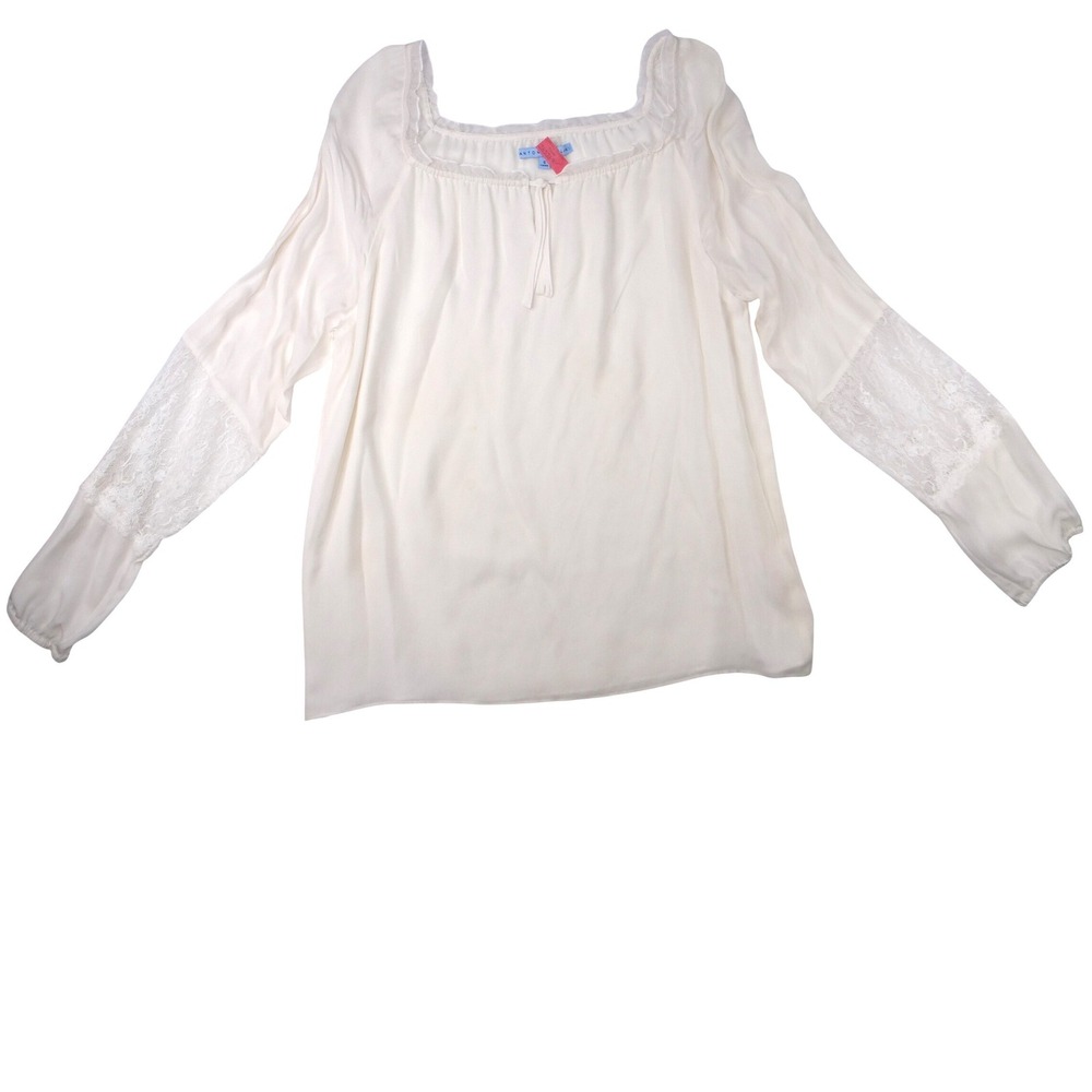 Vintage Cream Off White Lace Trimmed Sheer Blouse Women's Elegant Sheer Top
